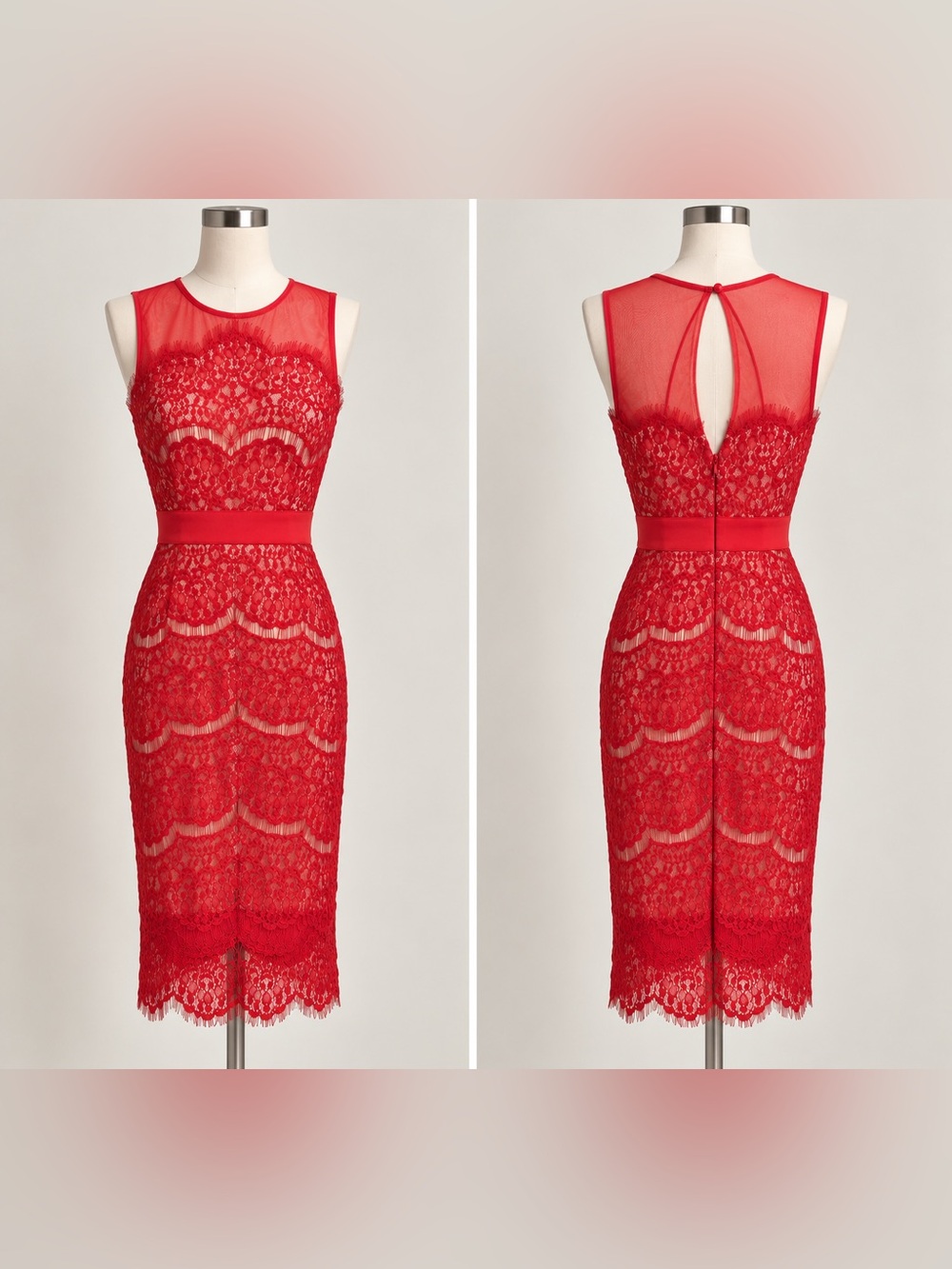 JAX Red Lace Sheath Dress - Elegant Sleeveless Cocktail Dress